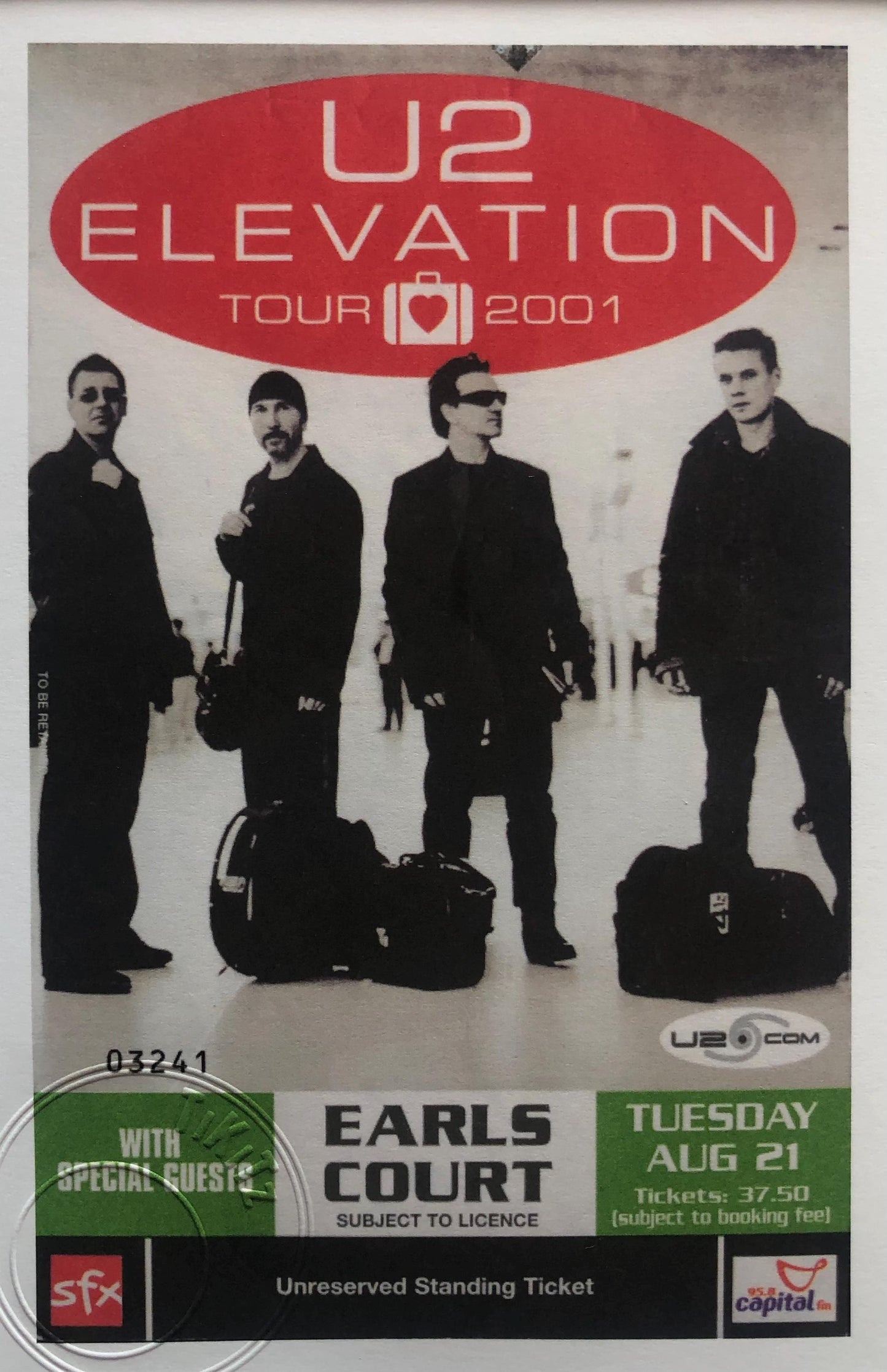U2 - 2001 “ Elevation tour “ Earls Court , London framed ticket giclee print