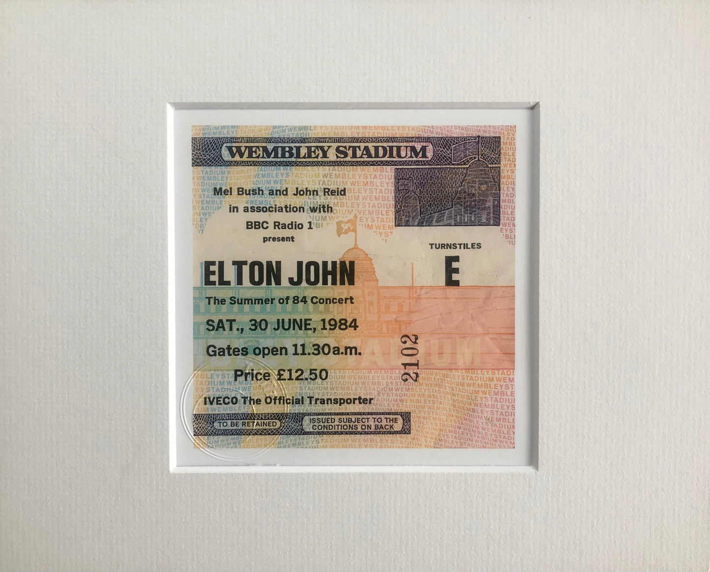 ELTON JOHN - 1984 Wembley Stadium , London framed ticket giclee print