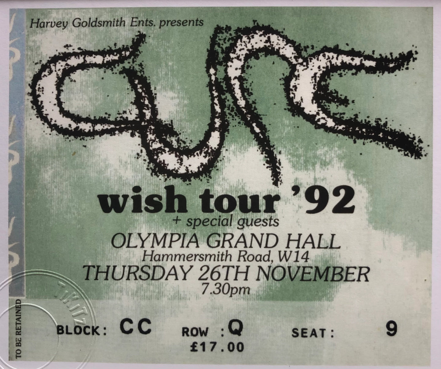 THE CURE - 1992 (Green) Olympia Grand Hall, London framed ticket giclee print