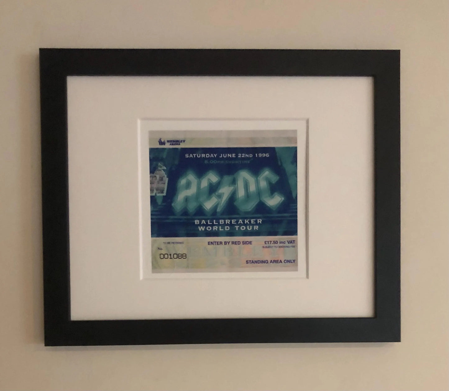 AC/DC- 1996 Wembley Arena , London framed ticket giclee print
