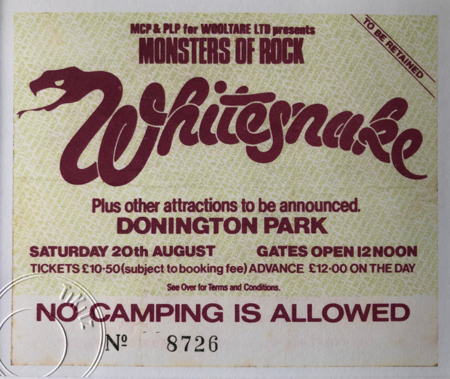 WHITESNAKE - 20/8/1983 Monsters of Rock at Donington Park framed ticket giclee print