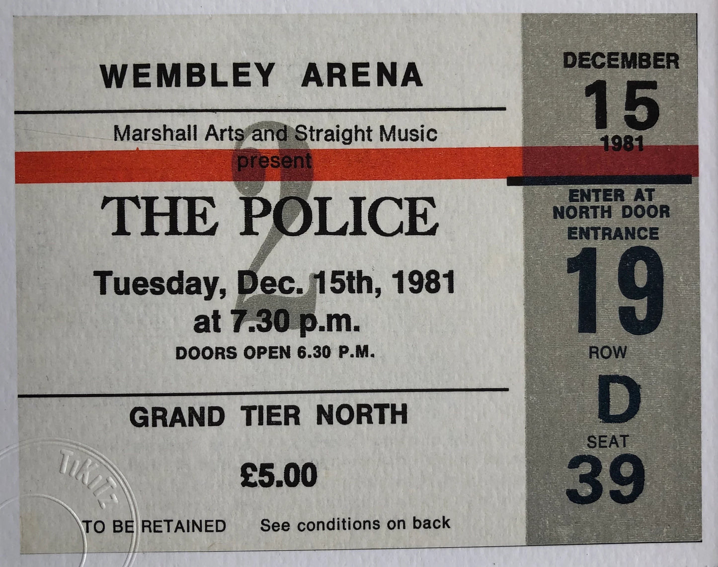 THE POLICE - 1981 Wembley Arena , London framed ticket giclee print