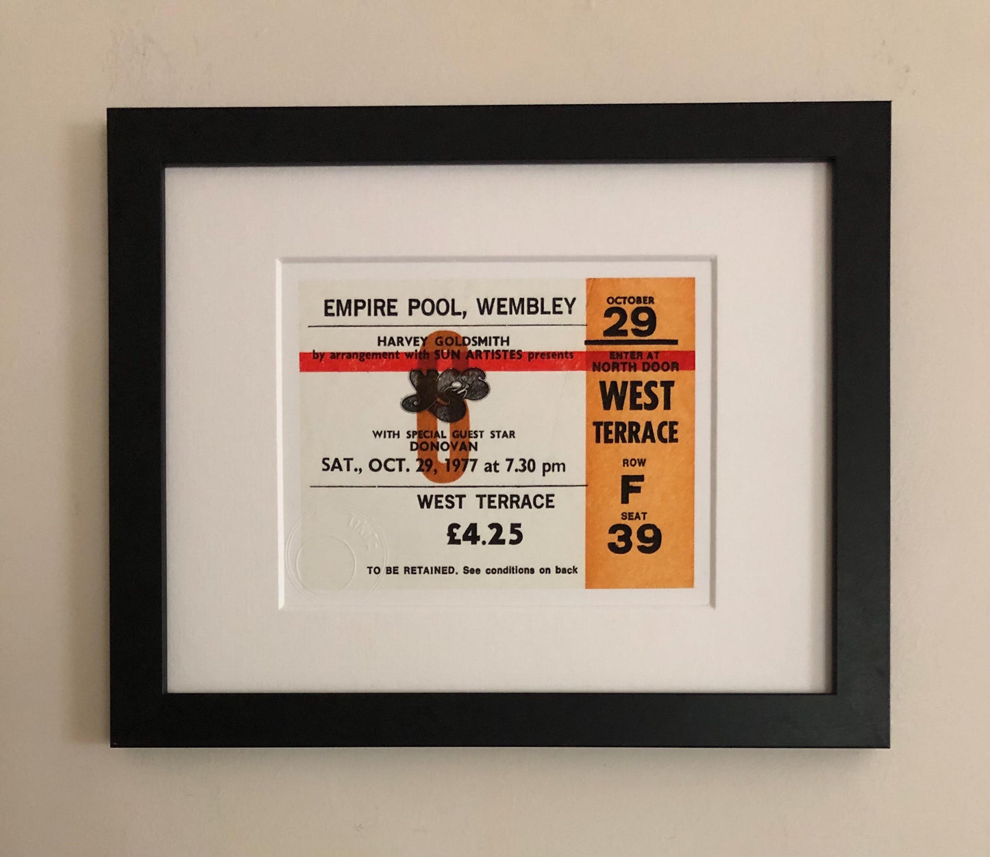 YES - 1977 Empire Pool , Wembley , London framed ticket giclee print