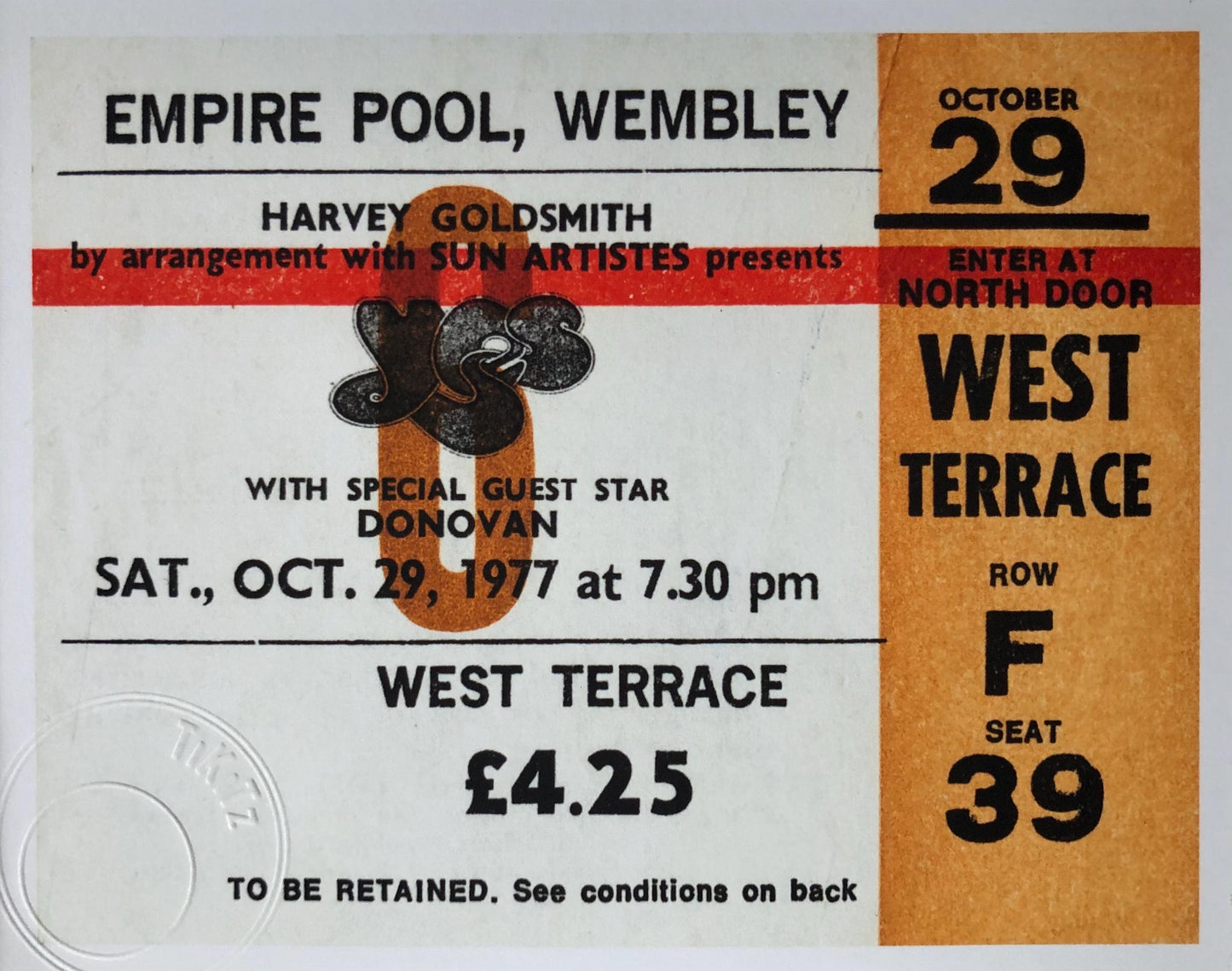 YES - 1977 Empire Pool , Wembley , London framed ticket giclee print