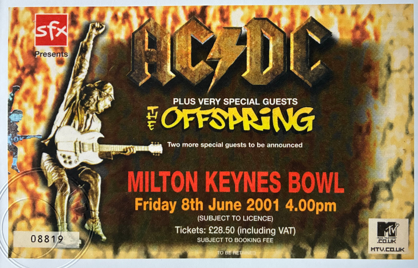 AC/DC- 2001 Milton Keynes Bowl framed ticket giclee print