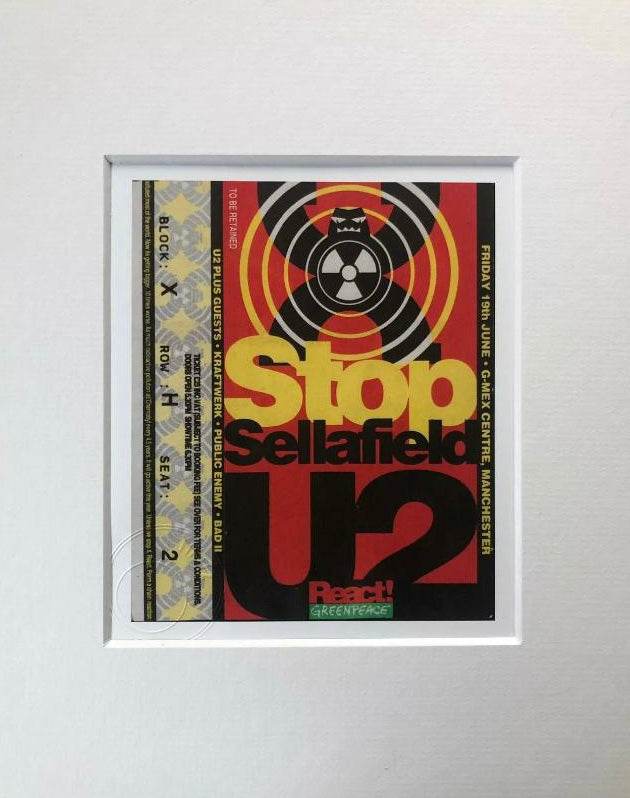 U2- 1992 “ Stop Sellafield “ G-Mex Centre, Manchester framed ticket giclee print