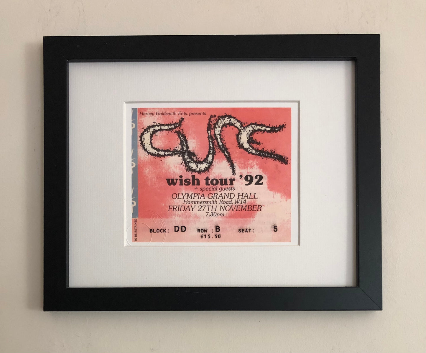 THE CURE - 1992 (Red) Olympia Grand Hall, London framed ticket giclee print
