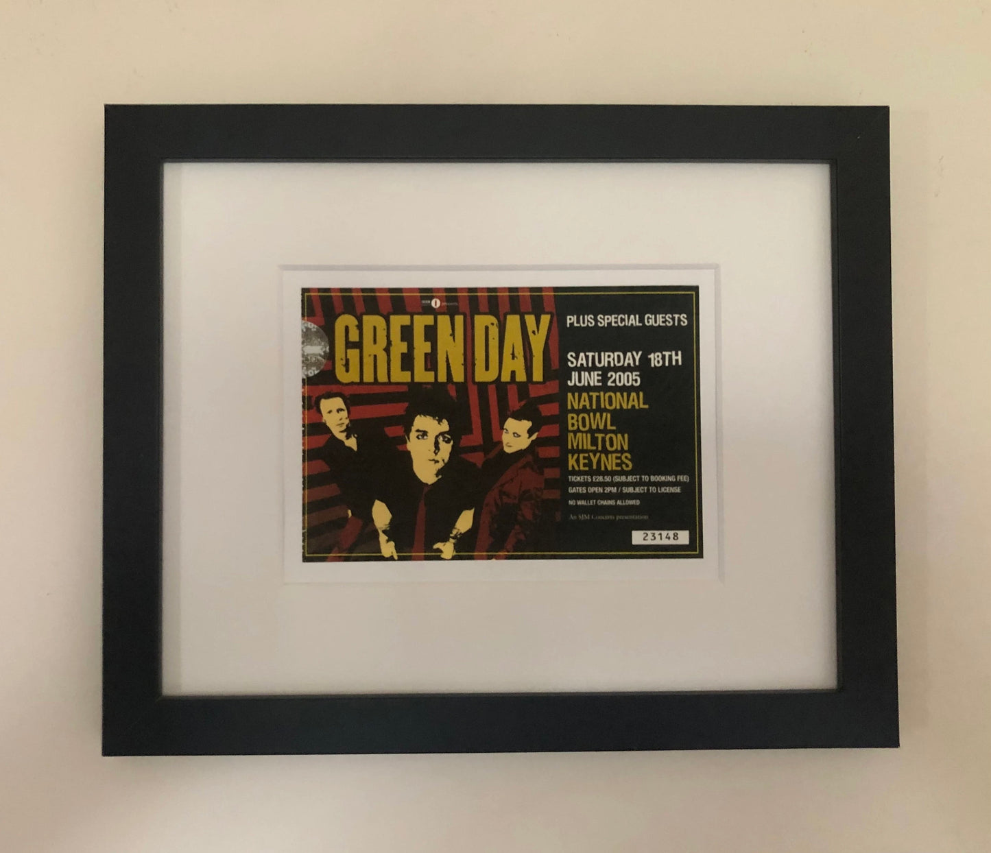 GREEN DAY- 2005 National Bowl , Milton Keynes framed ticket giclee print