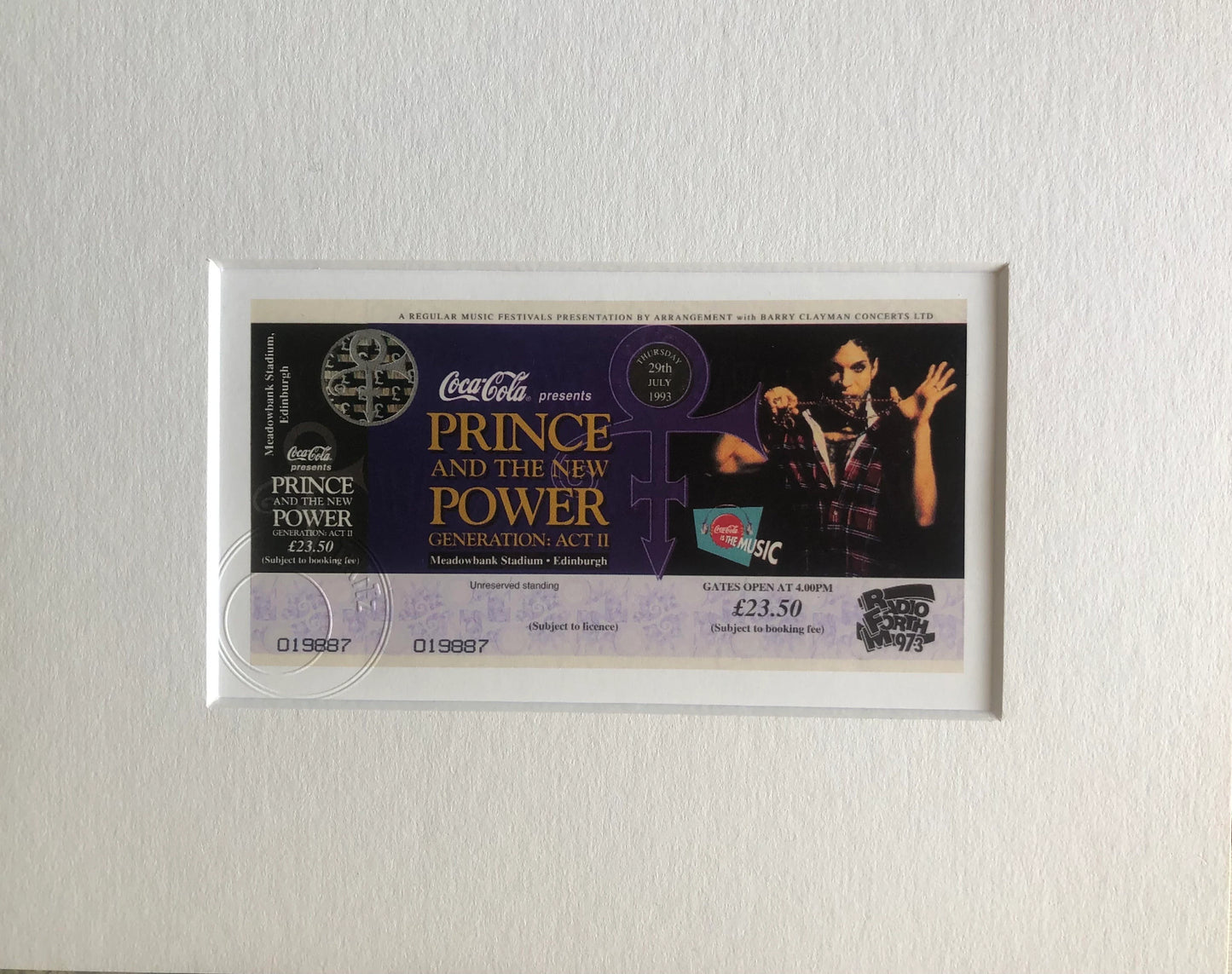 PRINCE - 1993 Meadowbank Stadium , Edinburgh framed ticket giclee print