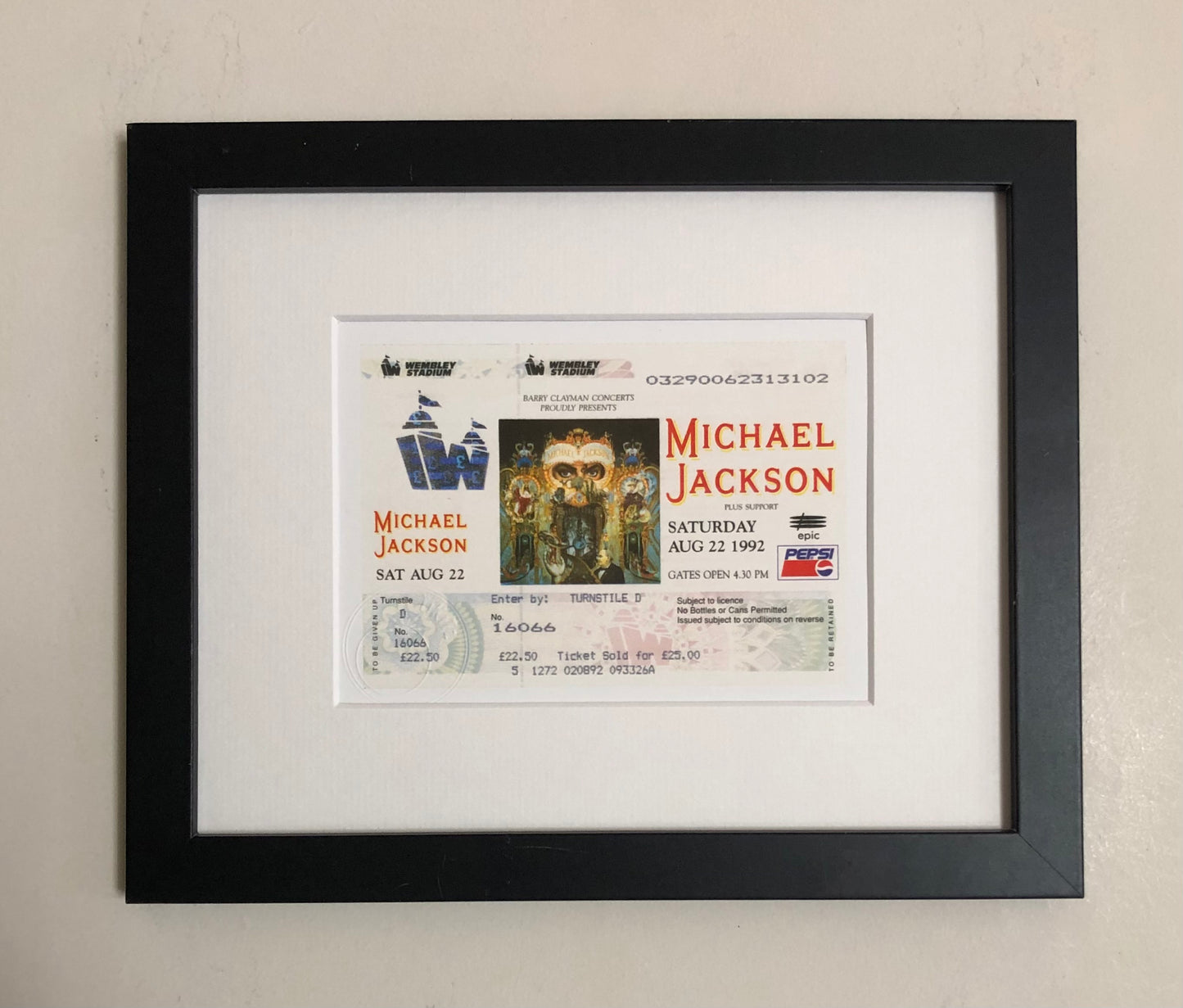 MICHAEL JACKSON- 1992 “ The Dangerous World tour “Wembley Stadium , London framed ticket giclee print