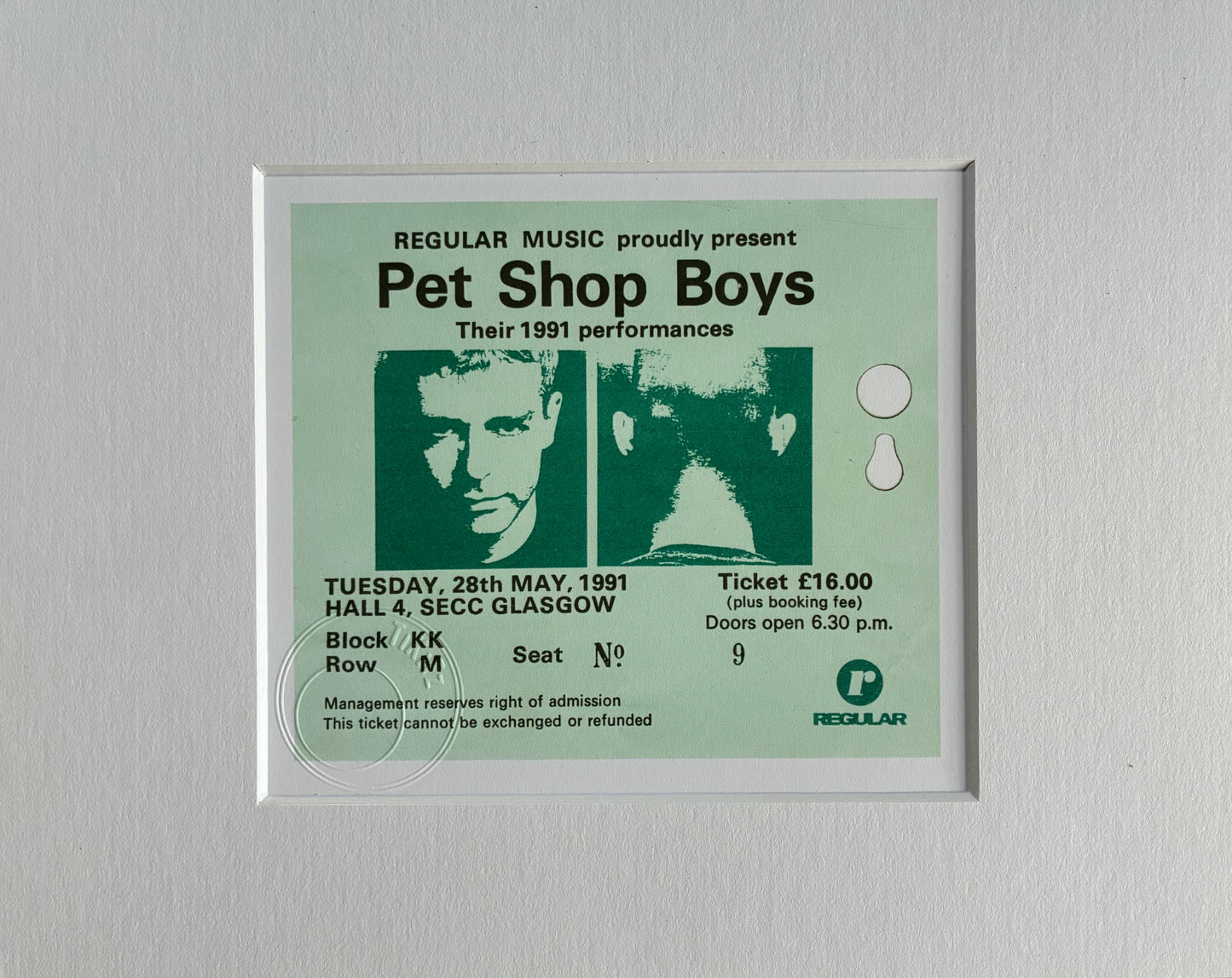 THE PET SHOP BOYS - 1991 Hall 4, SECC, Glasgow framed ticket giclee print