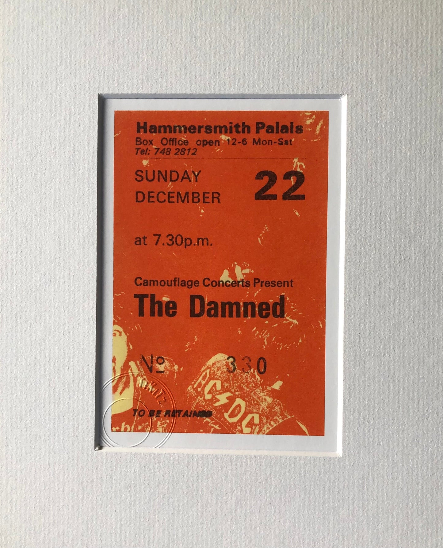 THE DAMNED - 1985 Hammersmith Palais, London framed ticket giclee print