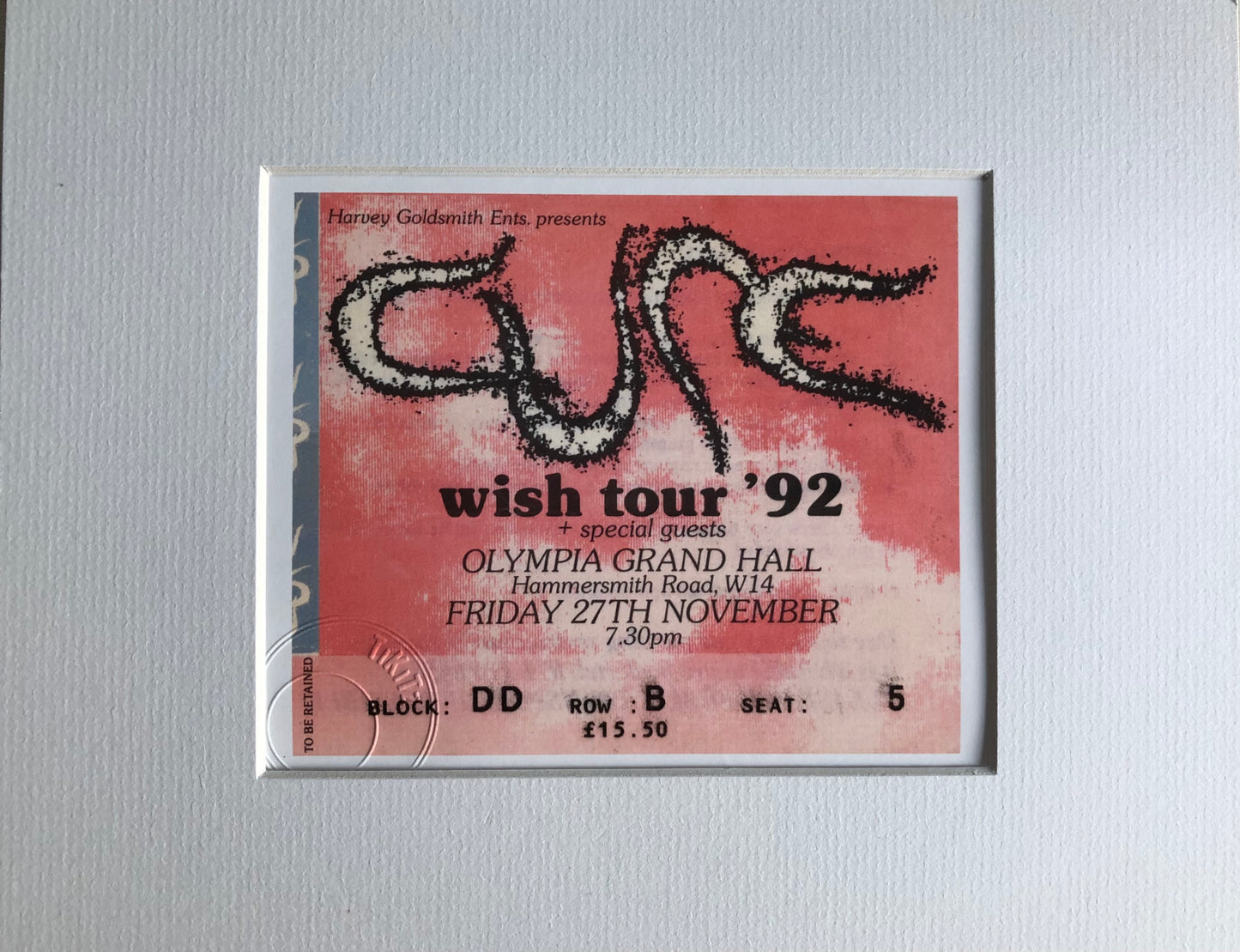 THE CURE - 1992 (Red) Olympia Grand Hall, London framed ticket giclee print
