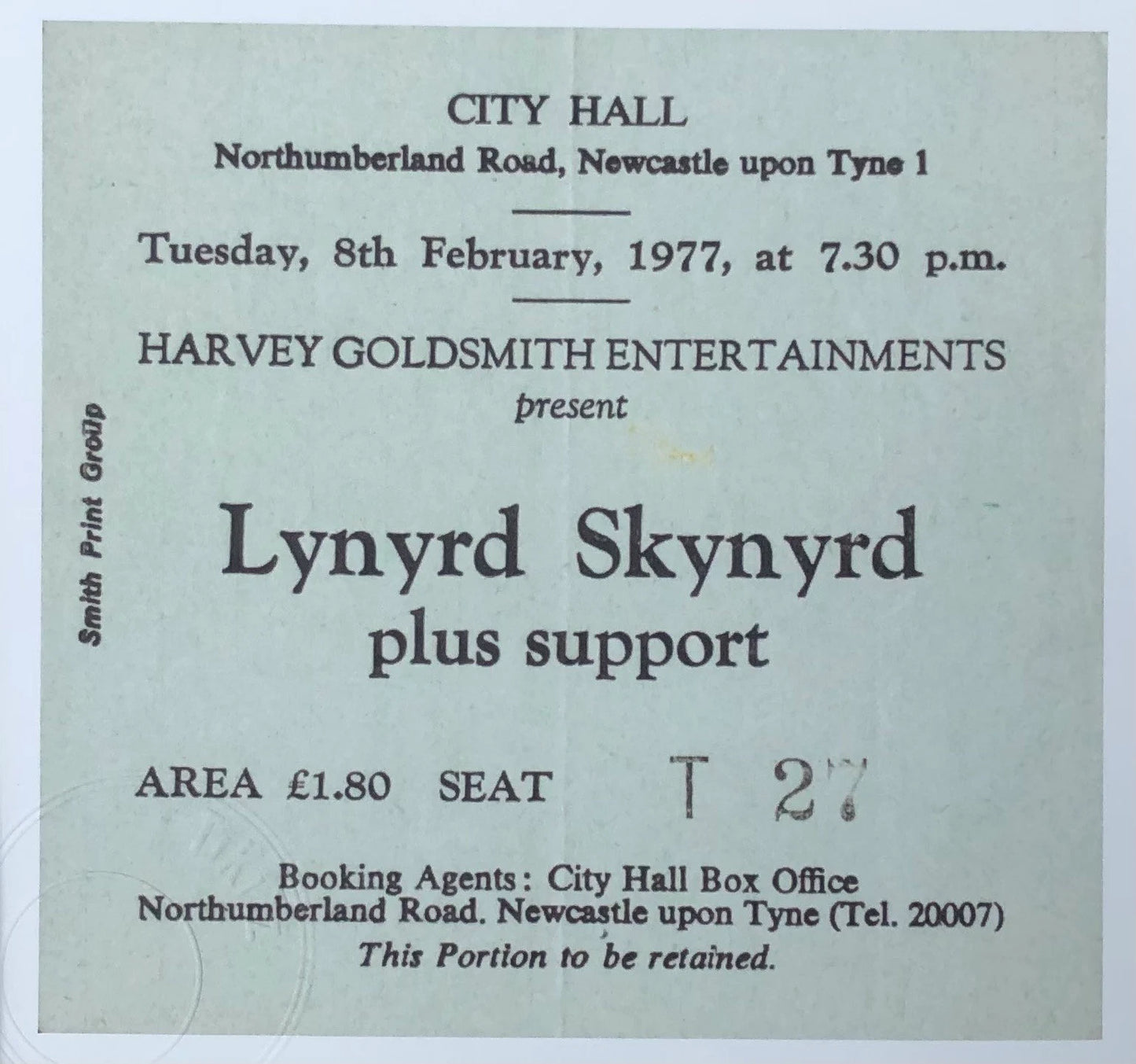 LYNYRD SKYNYRD - 1977 City Hall, Newcastle framed ticket giclee print
