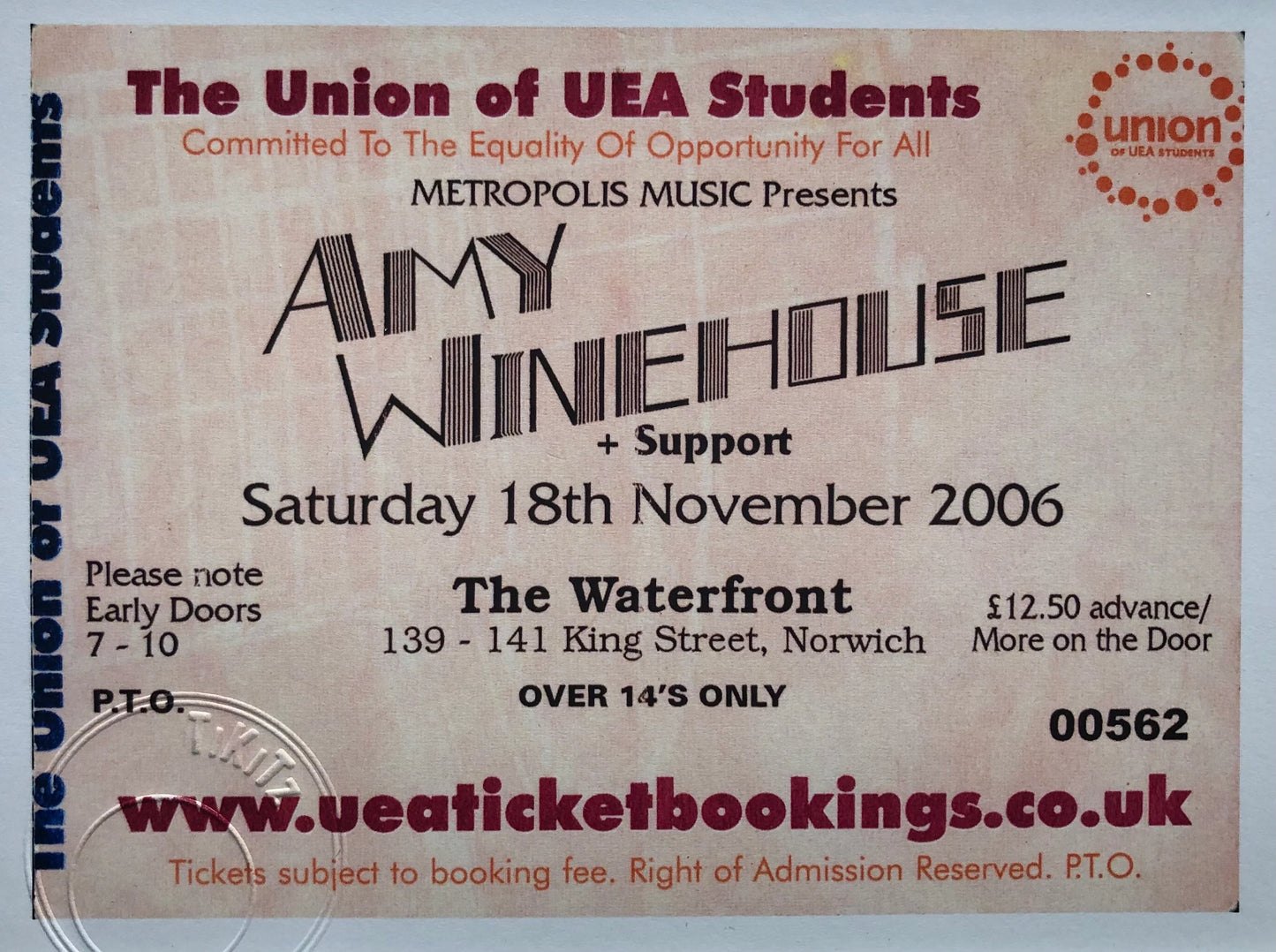 AMY WINEHOUSE - 2006 UEA, Norwich framed ticket giclee print