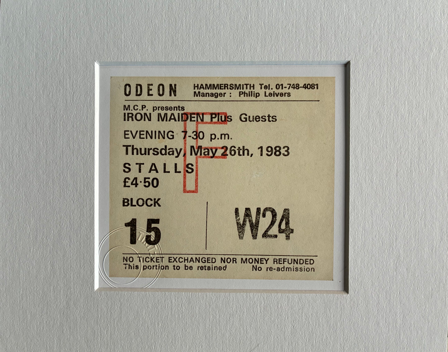 IRON MAIDEN - 1983 Hammersmith Odeon , London framed ticket giclee print