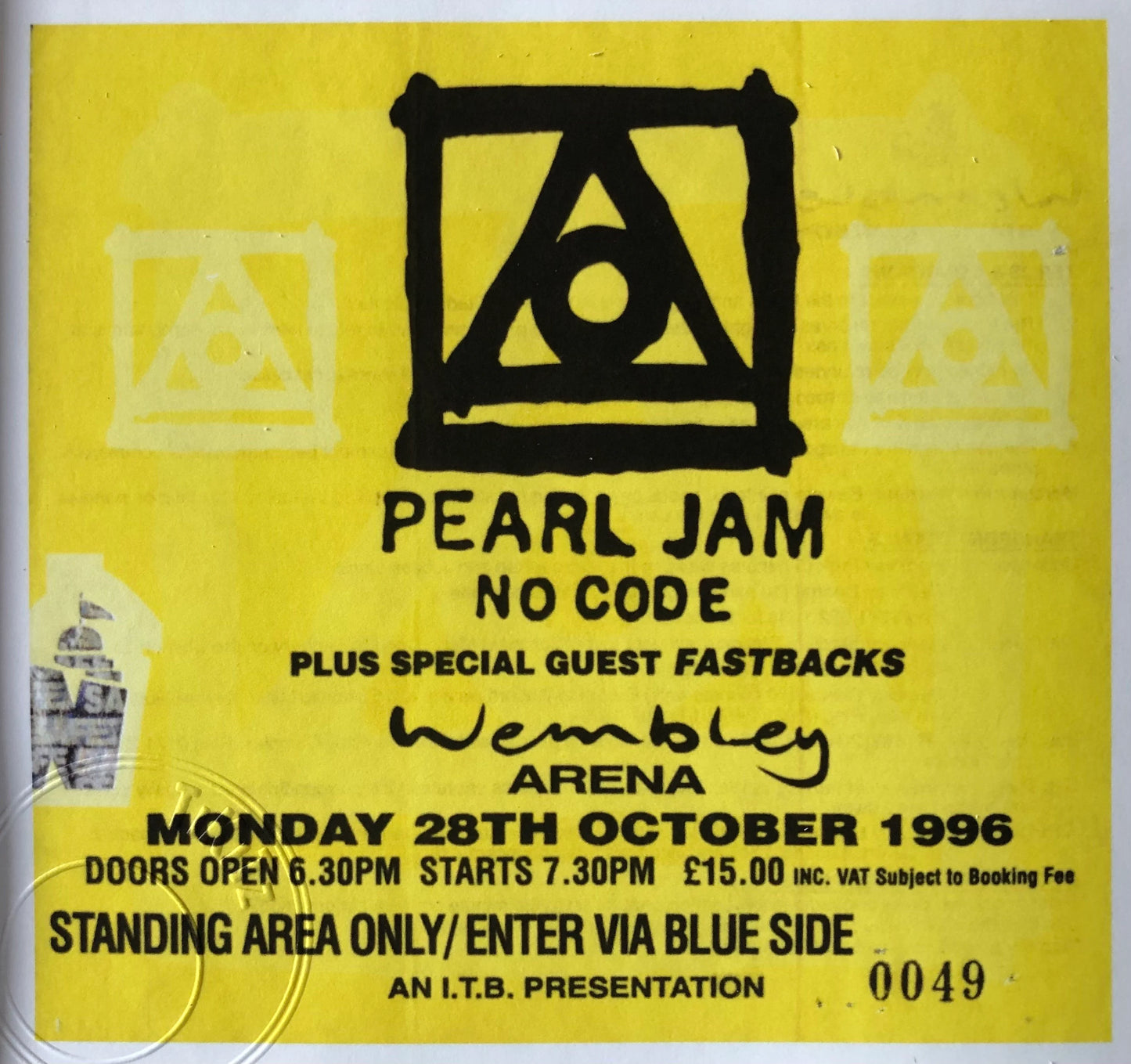 PEARL JAM - 1996 “ No Code tour “ , Wembley arena , London framed ticket giclee print