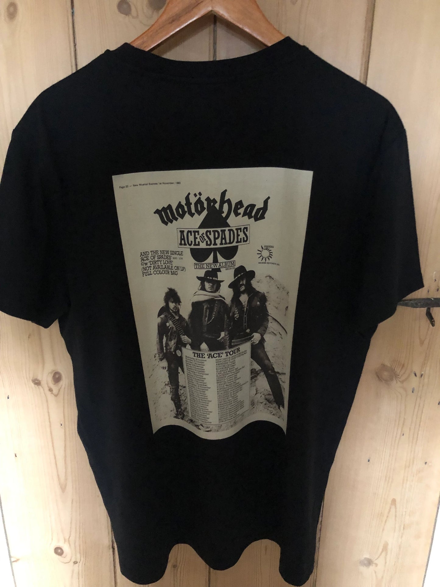 MOTÖRHEAD - 1980 “ Ace of Spades “ T Shirt . Featuring the tour advert and corresponding ticket