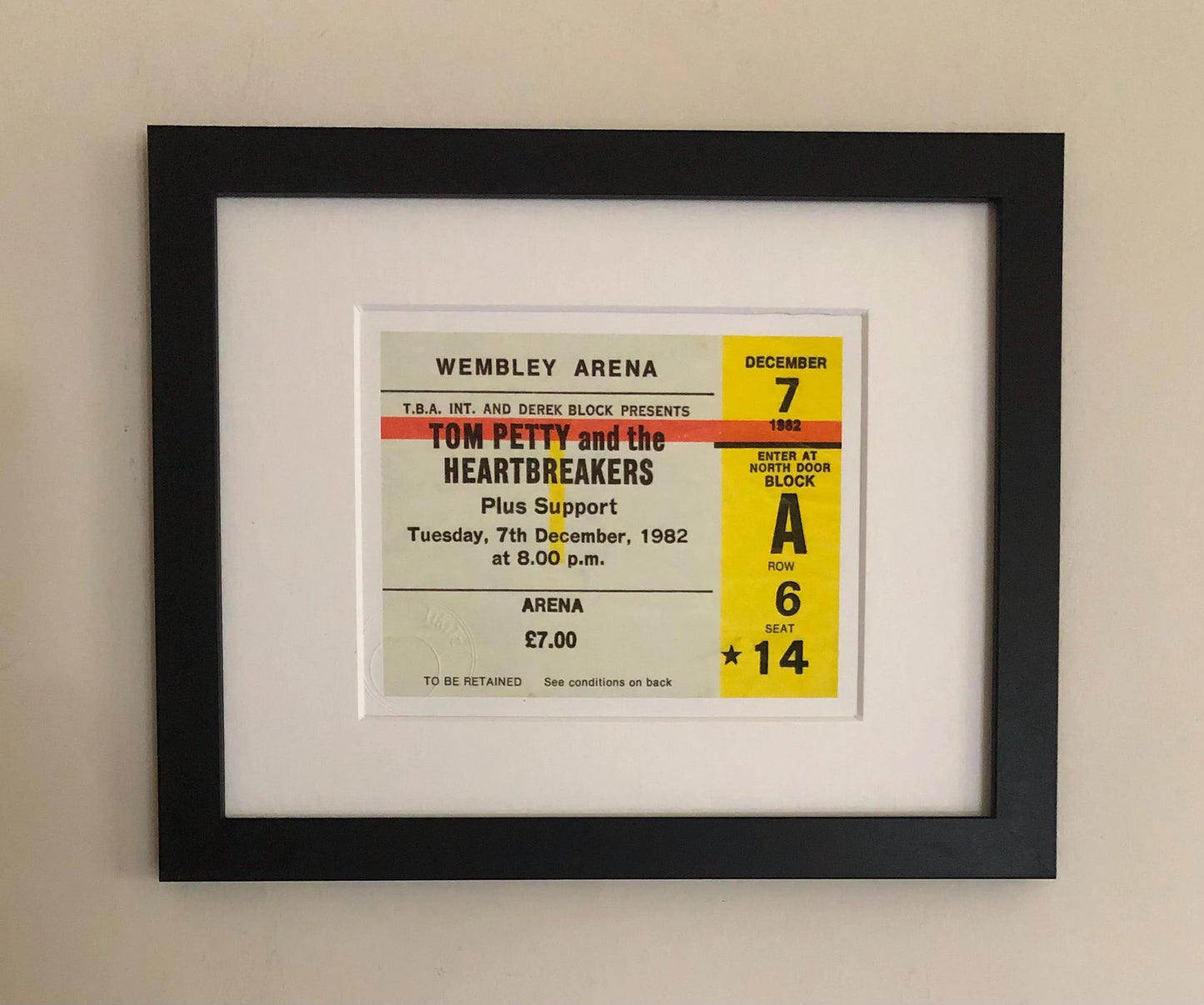 TOM PETTY and the HEARTBREAKERS- 1982 Wembley Arena , London framed ticket giclee print