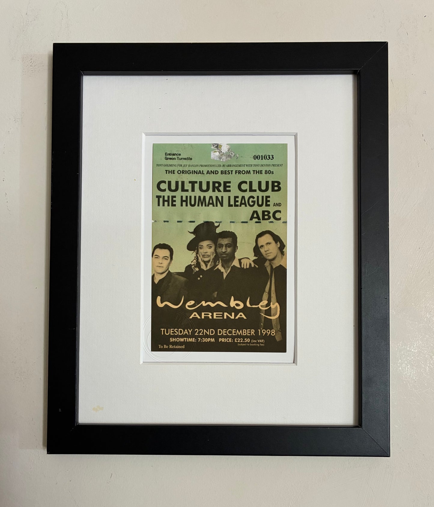 CULTURE CLUB, THE HUMAN LEAGUE and ABC - 1998 Wembley Arena , London framed ticket giclee print