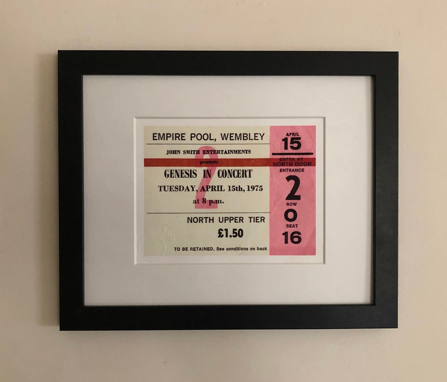 GENESIS- 1975 Empire Pool , Wembley London framed ticket giclee print