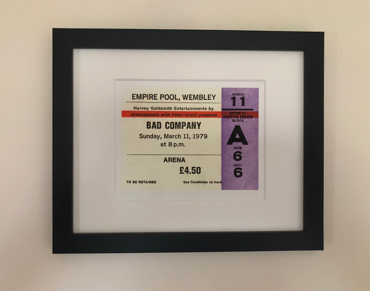 BAD COMPANY - 1979 Empire Pool , Wembley , London framed ticket giclee print