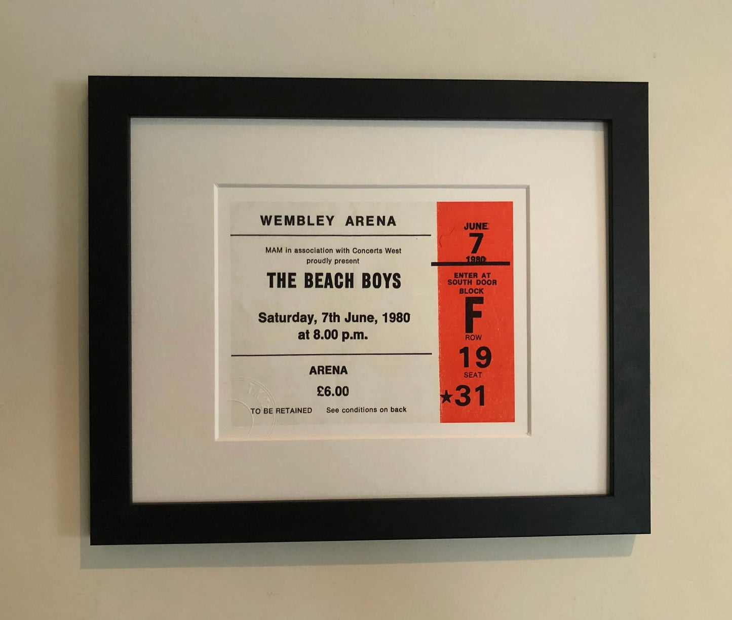 THE BEACH BOYS- 1980 Wembley Arena , London framed ticket giclee print