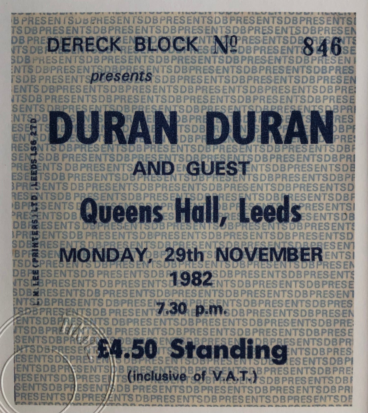 DURAN DURAN - 1982 Queens Hall, Leeds framed ticket giclee print