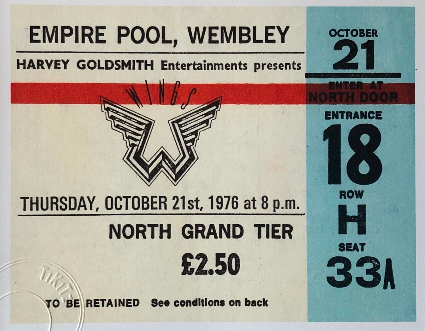 WINGS - 1976 Empire Pool , Wembley , London framed ticket giclee print
