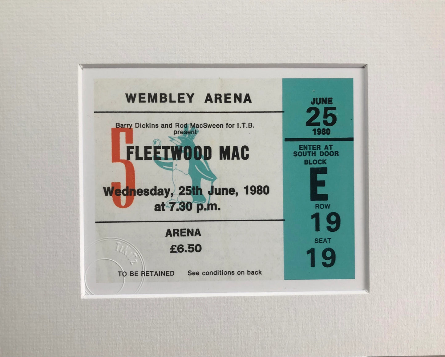 FLEETWOOD MAC - 1980 Wembley Arena , London framed ticket giclee print