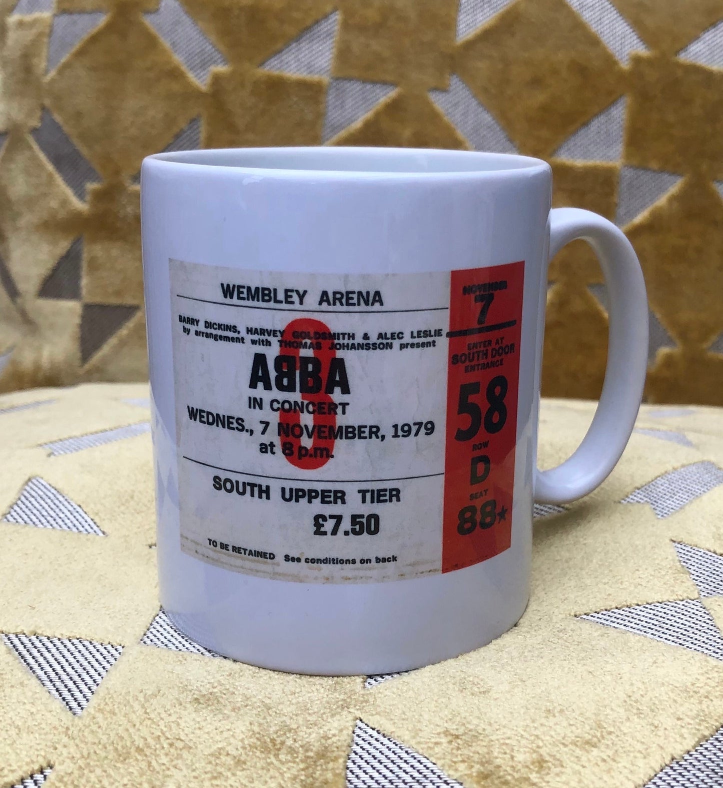 ABBA - 11oz ceramic mug featuring the 1979 Wembley Arena , London ticket on both sides
