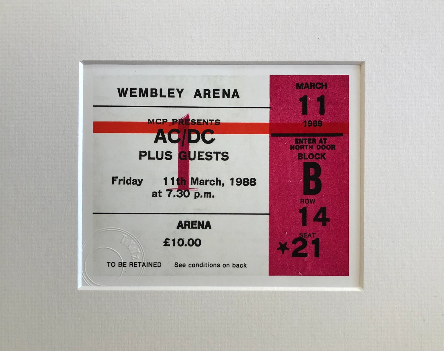 AC/DC - 1988 Wembley Arena , London framed ticket giclee print