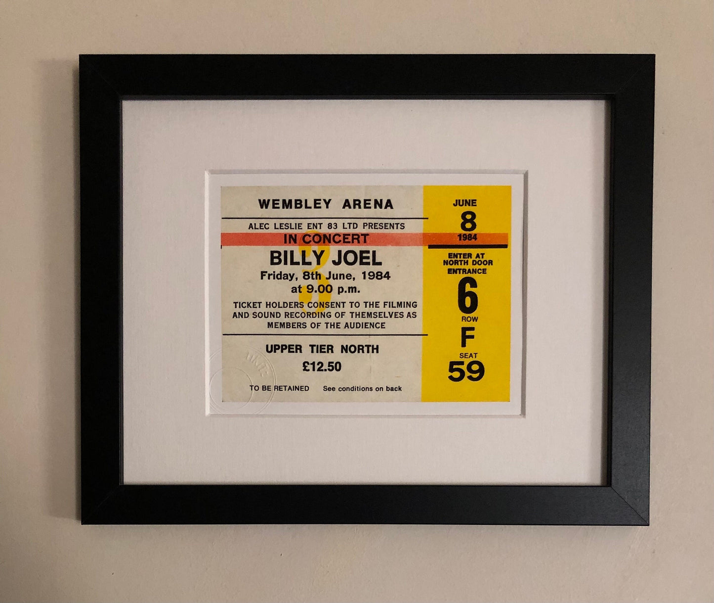 BILLY JOEL - 1984 Wembley Arena , London framed ticket giclee print