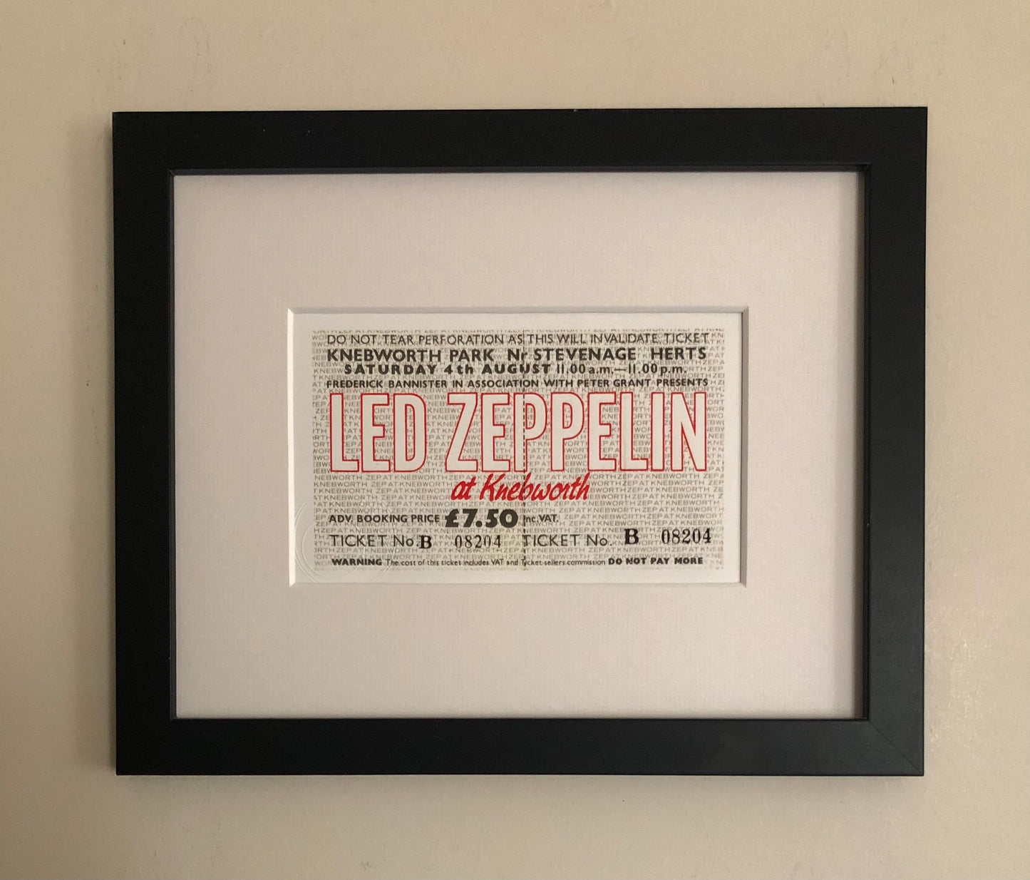 LED ZEPPELIN -4/8/1979 Knebworth Park framed ticket giclee print