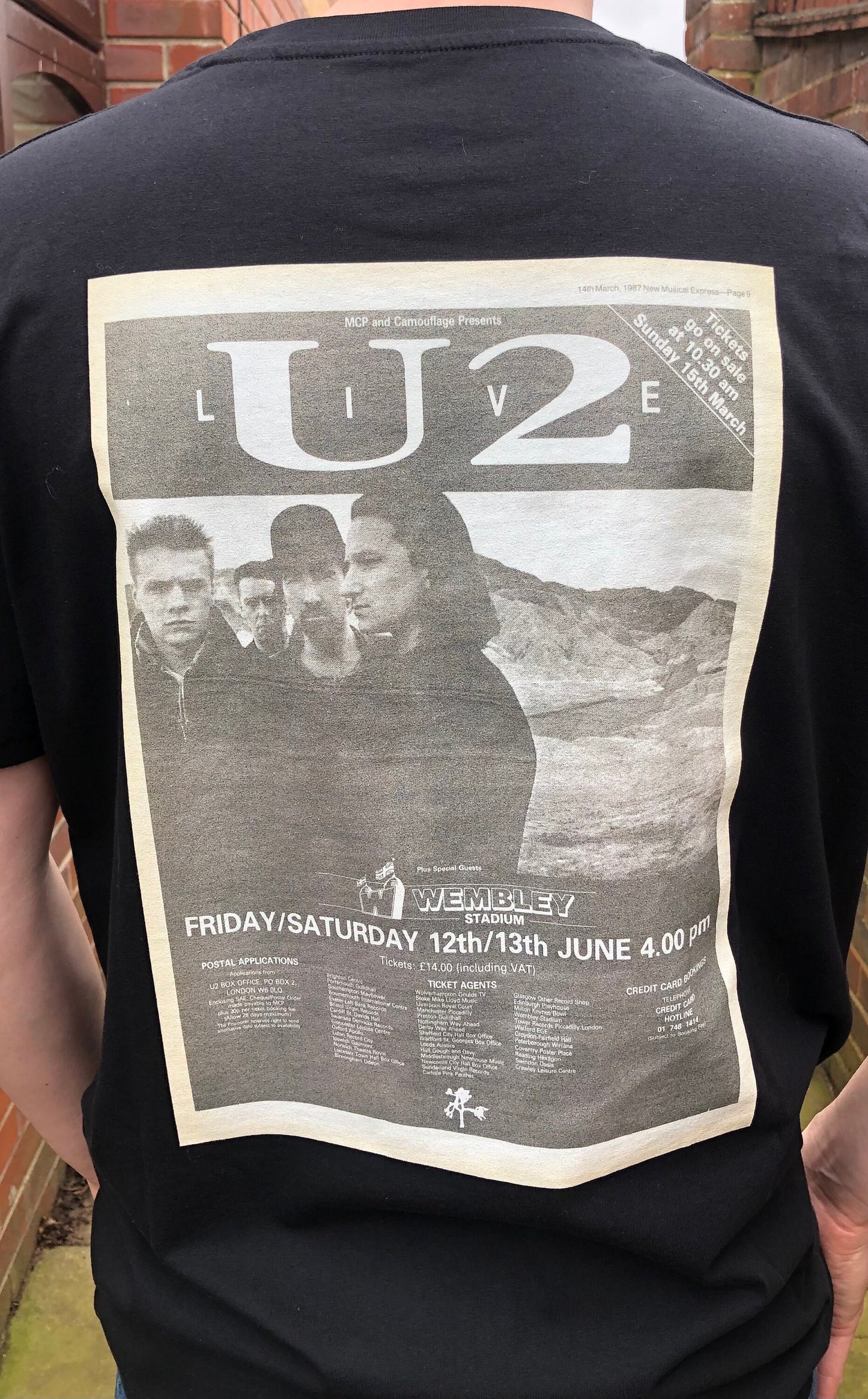 U2 - 1987 “ Joshua tree “ T Shirt . Featuring the tour advert and corresponding ticket.