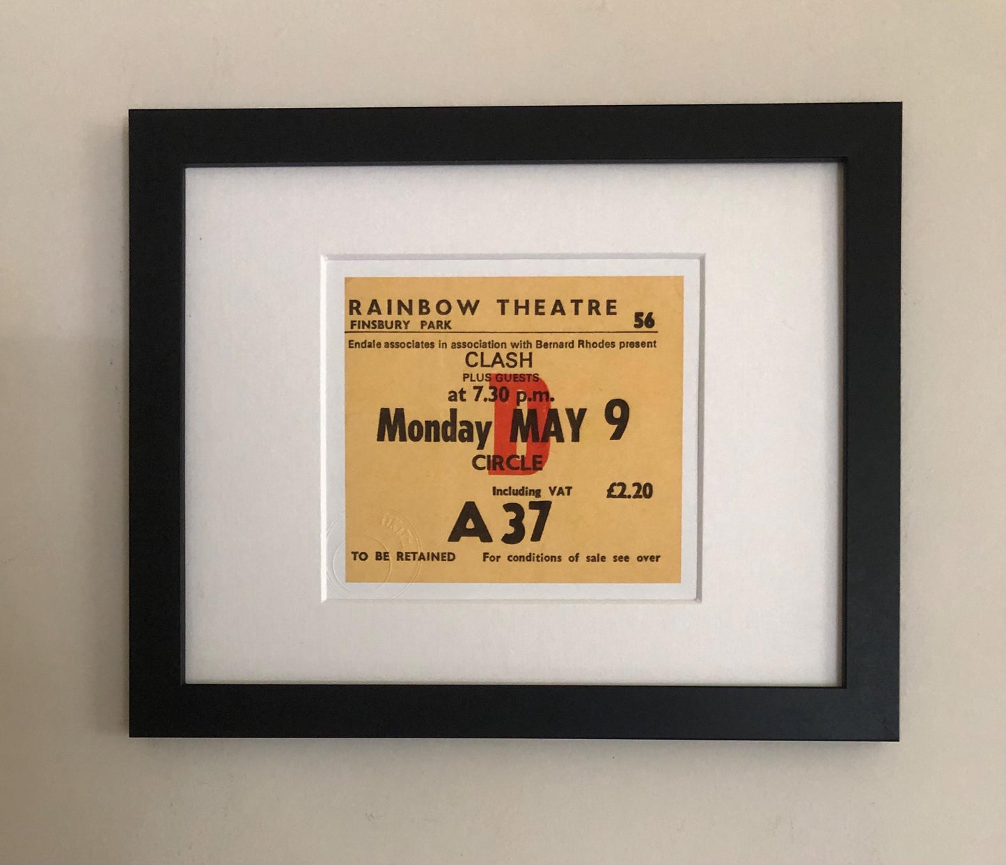 THE CLASH - 1977 Rainbow Theatre, Finsbury Park, London framed ticket giclee print