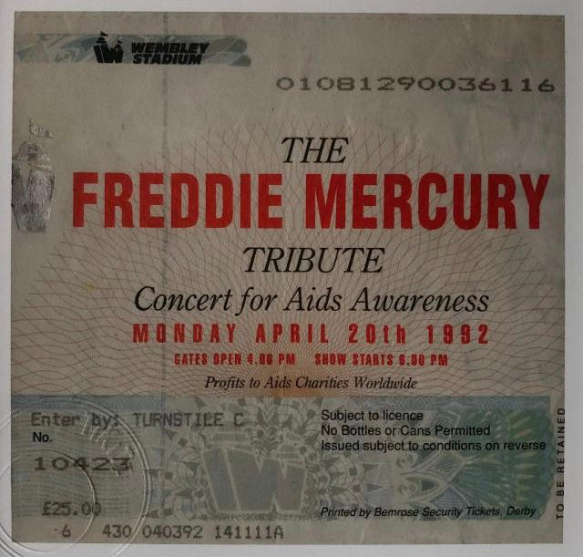 FREDDIE MERCURY TRIBUTE CONCERT / QUEEN - 1982 Wembley Arena , London framed ticket giclee print