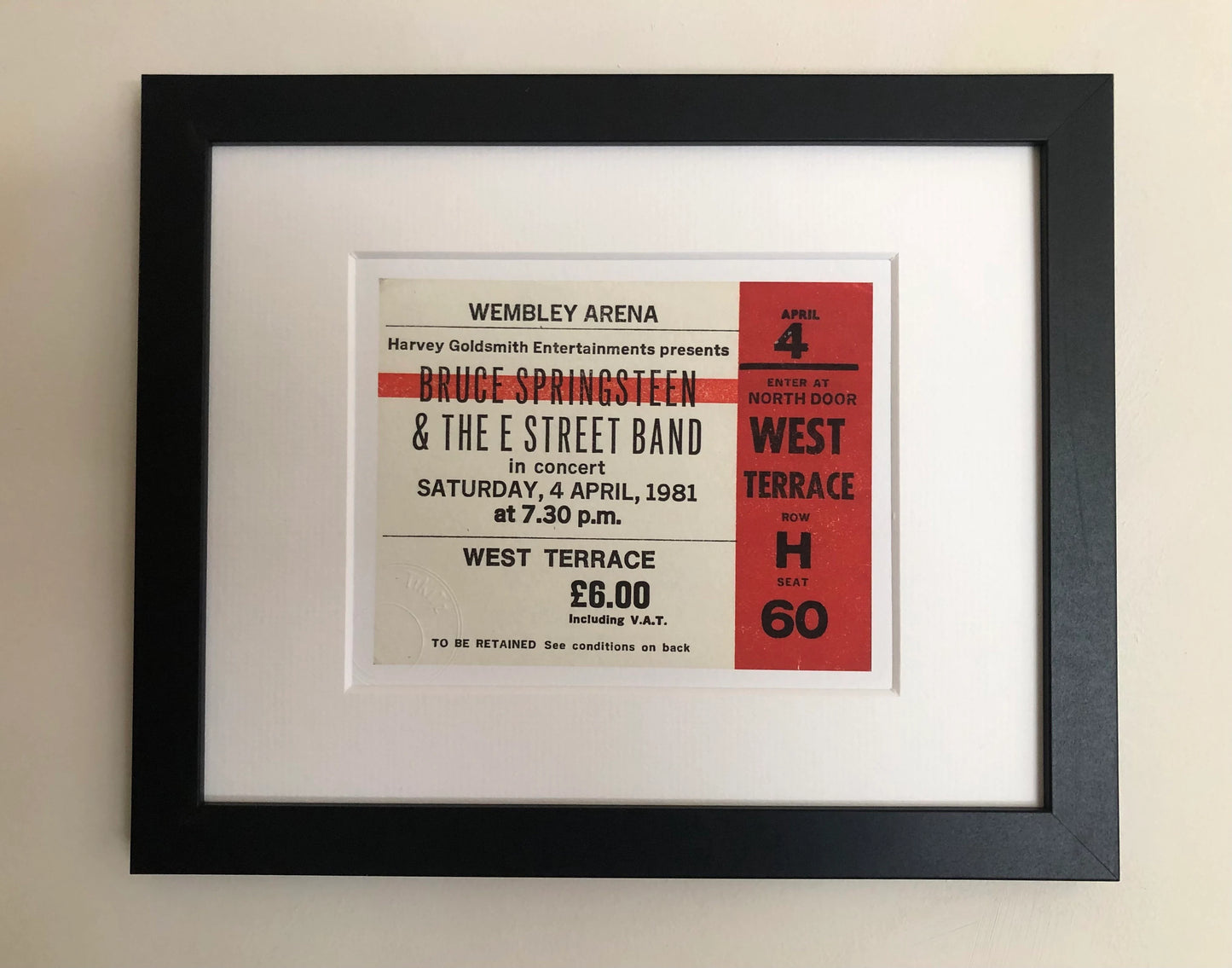 BRUCE SPRINGSTEEN and the E Street Band- 1981 Wembley Arena , London framed ticket giclee print