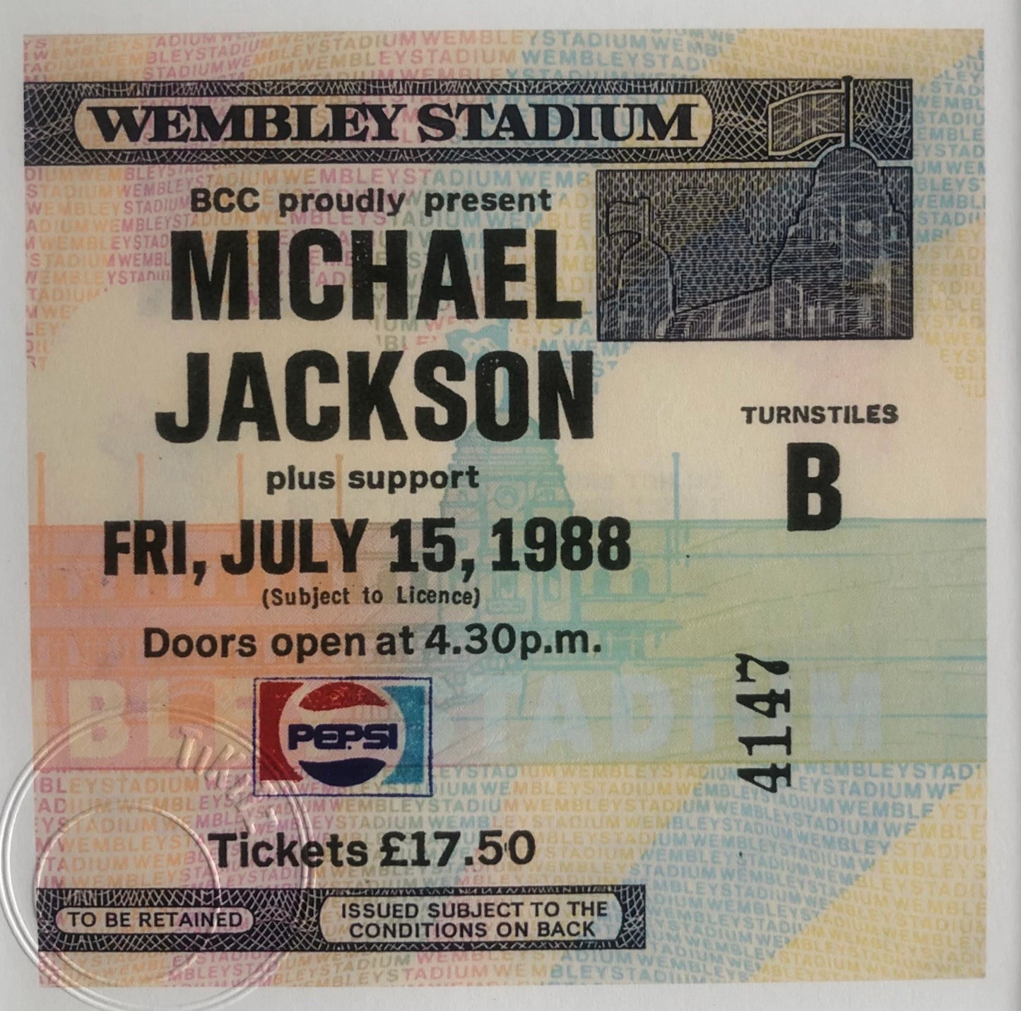 MICHAEL JACKSON- 1988“ Magic tour “Wembley Stadium , London framed ticket giclee print