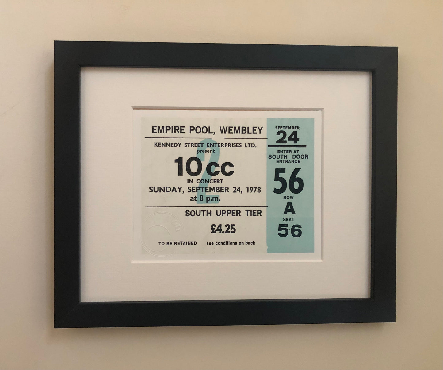 10CC - 1978 Empire Pool , Wembley , London framed ticket giclee print