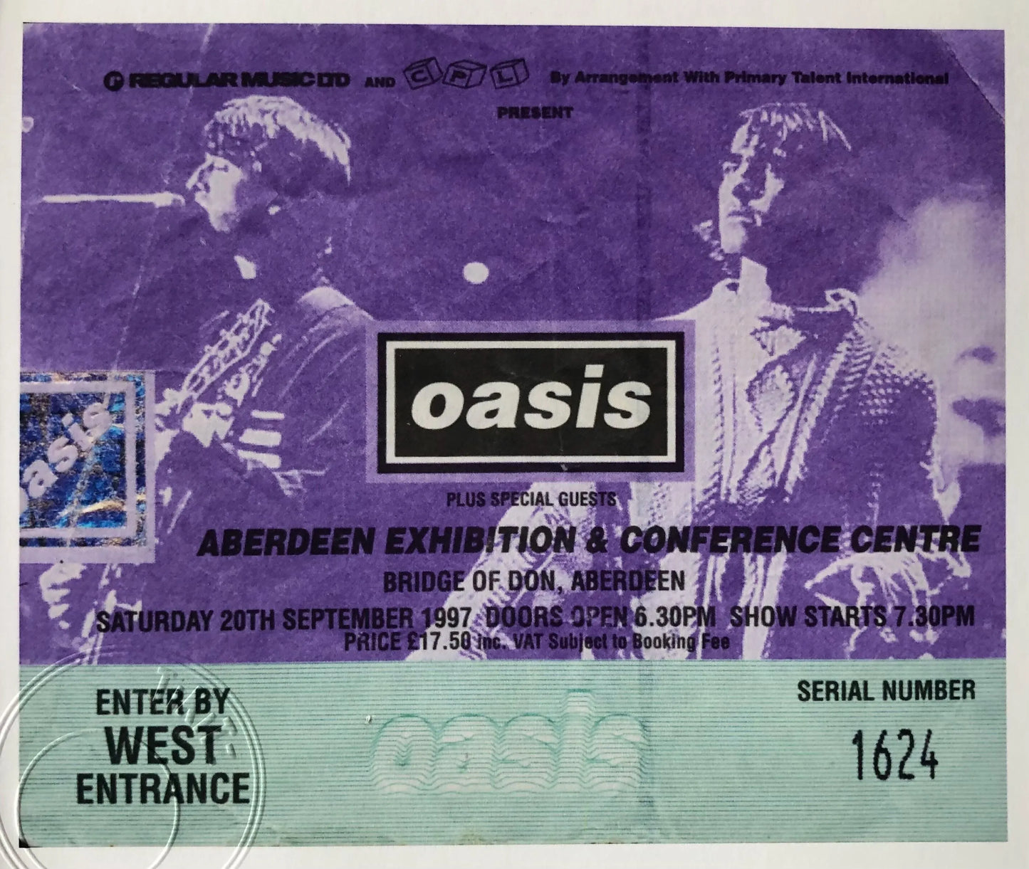 OASIS - 20/9/1997 Aberdeen Exhibition and Conference centre framed ticket giclee print