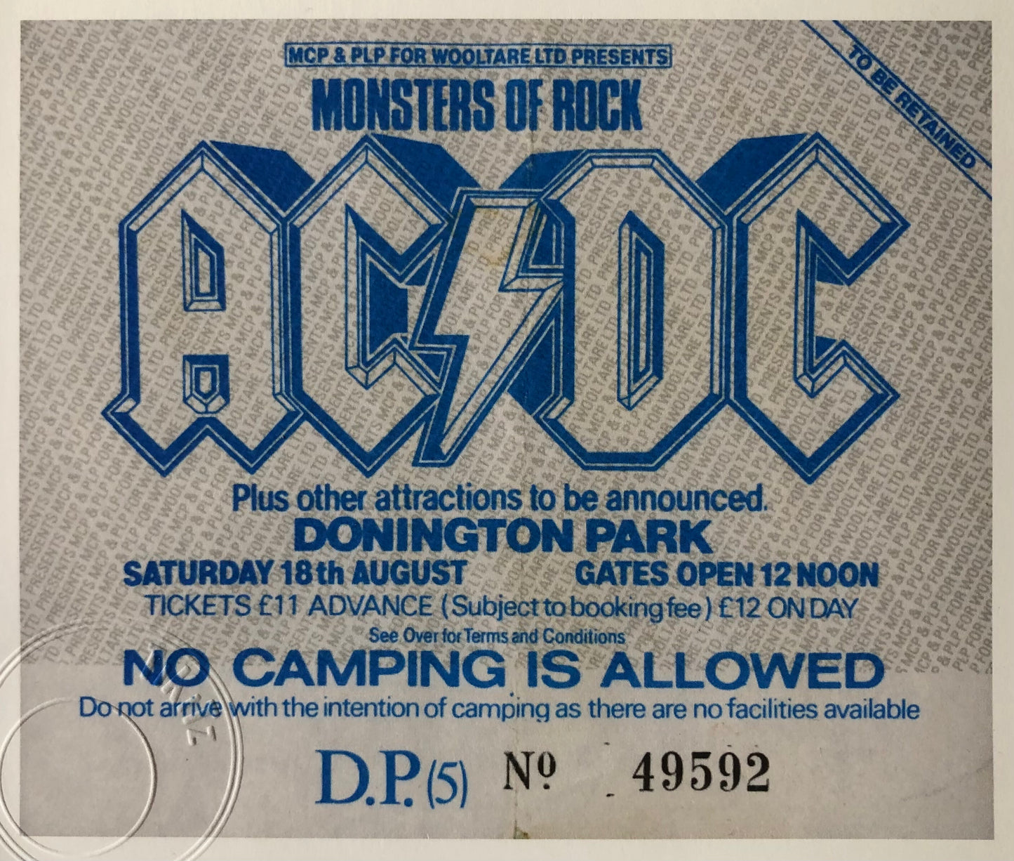 AC/DC- 18/8/1984 Monsters of Rock at Donington Park framed ticket giclee print