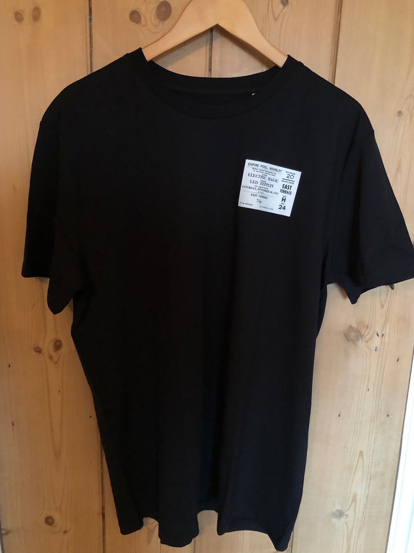 LED ZEPPELIN - 1971 “ Electric Magic Show “ T Shirt . Featuring the tour advert and corresponding ticket.
