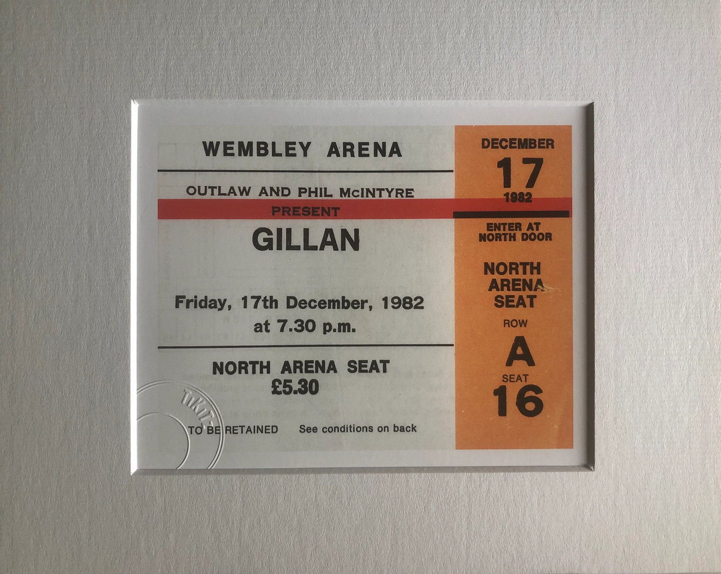 GILLAN - 1982 Wembley Arena , London framed ticket giclee print