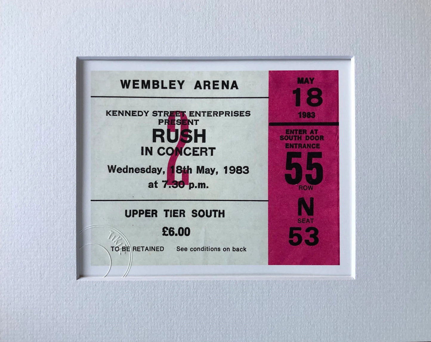 RUSH - 1983 Wembley Arena , London framed ticket giclee print