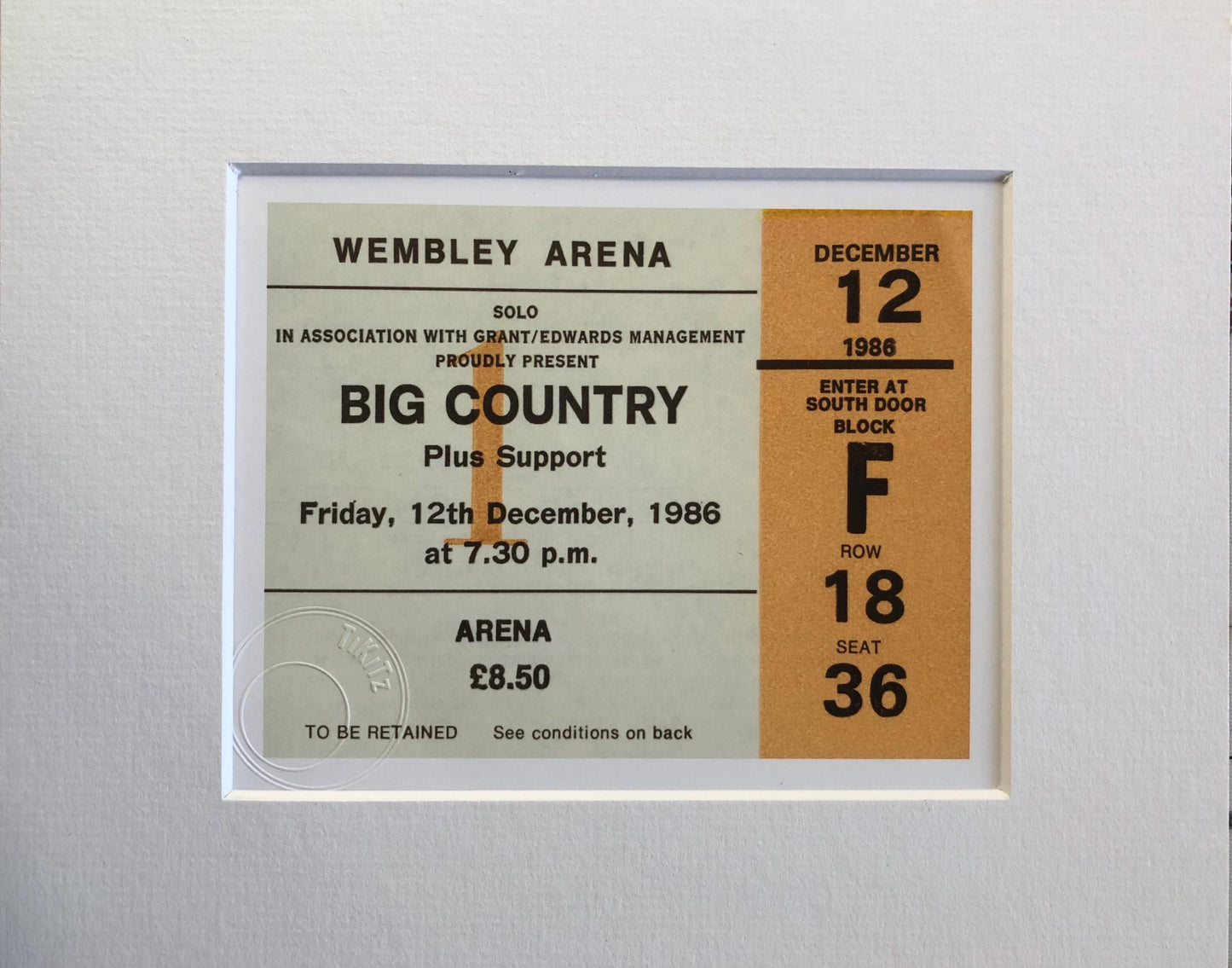 BIG COUNTRY- 1986 Wembley Arena , London framed ticket giclee print