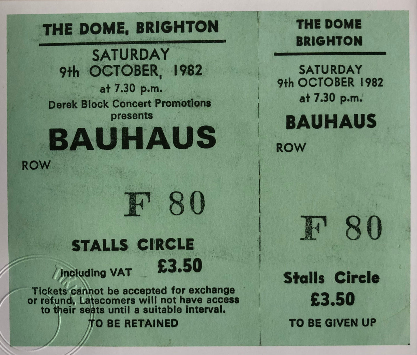 BAUHAUS - 1982 The Dome, Brighton framed ticket giclee print