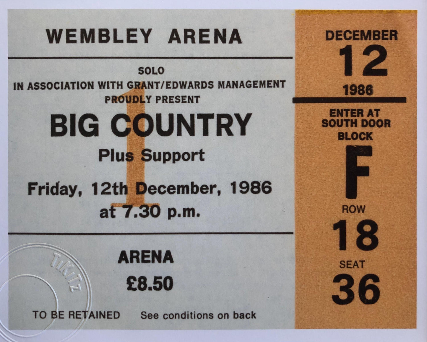 BIG COUNTRY- 1986 Wembley Arena , London framed ticket giclee print
