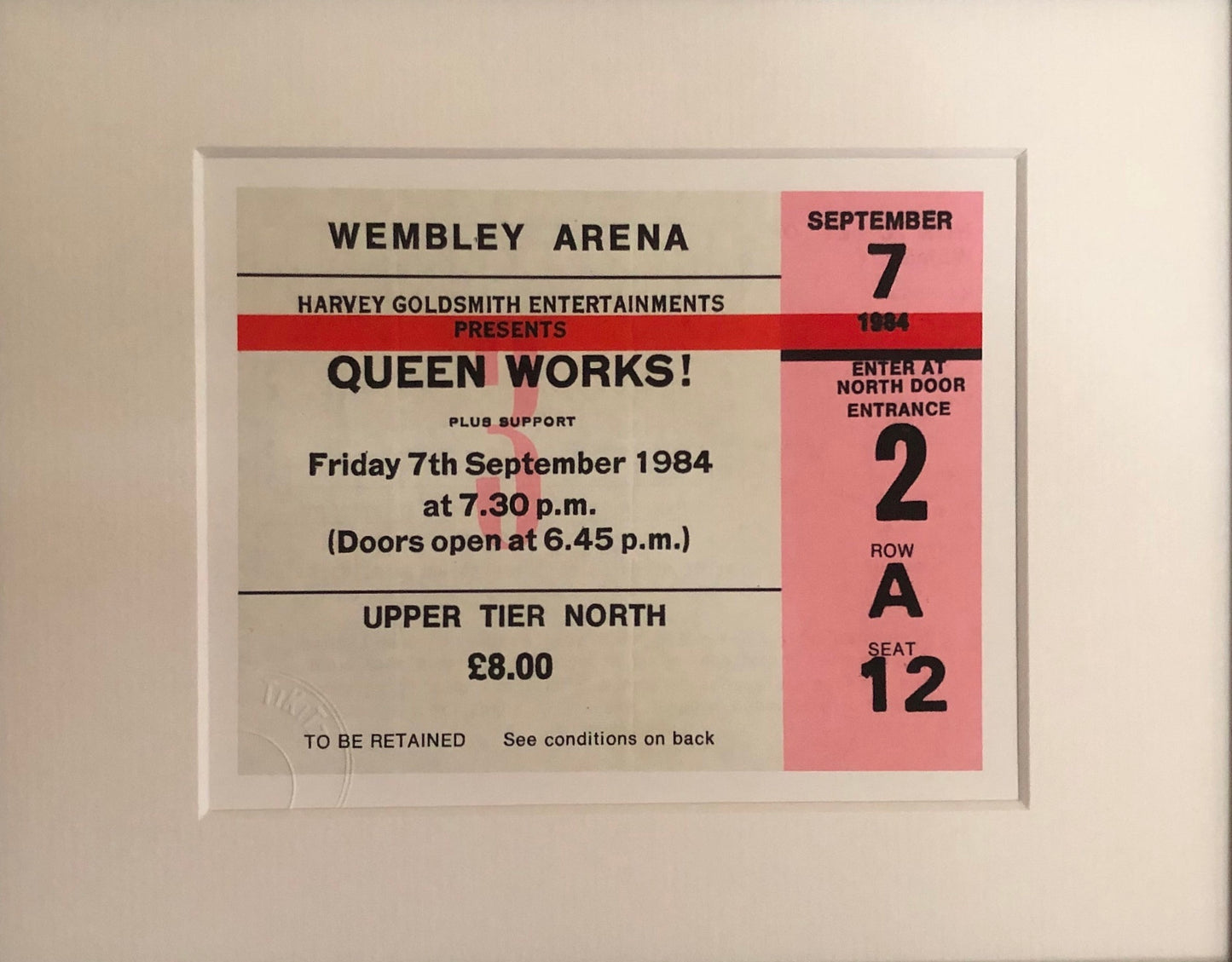 QUEEN - 1984 “ Queen Works” Wembley Arena , London framed ticket giclee print