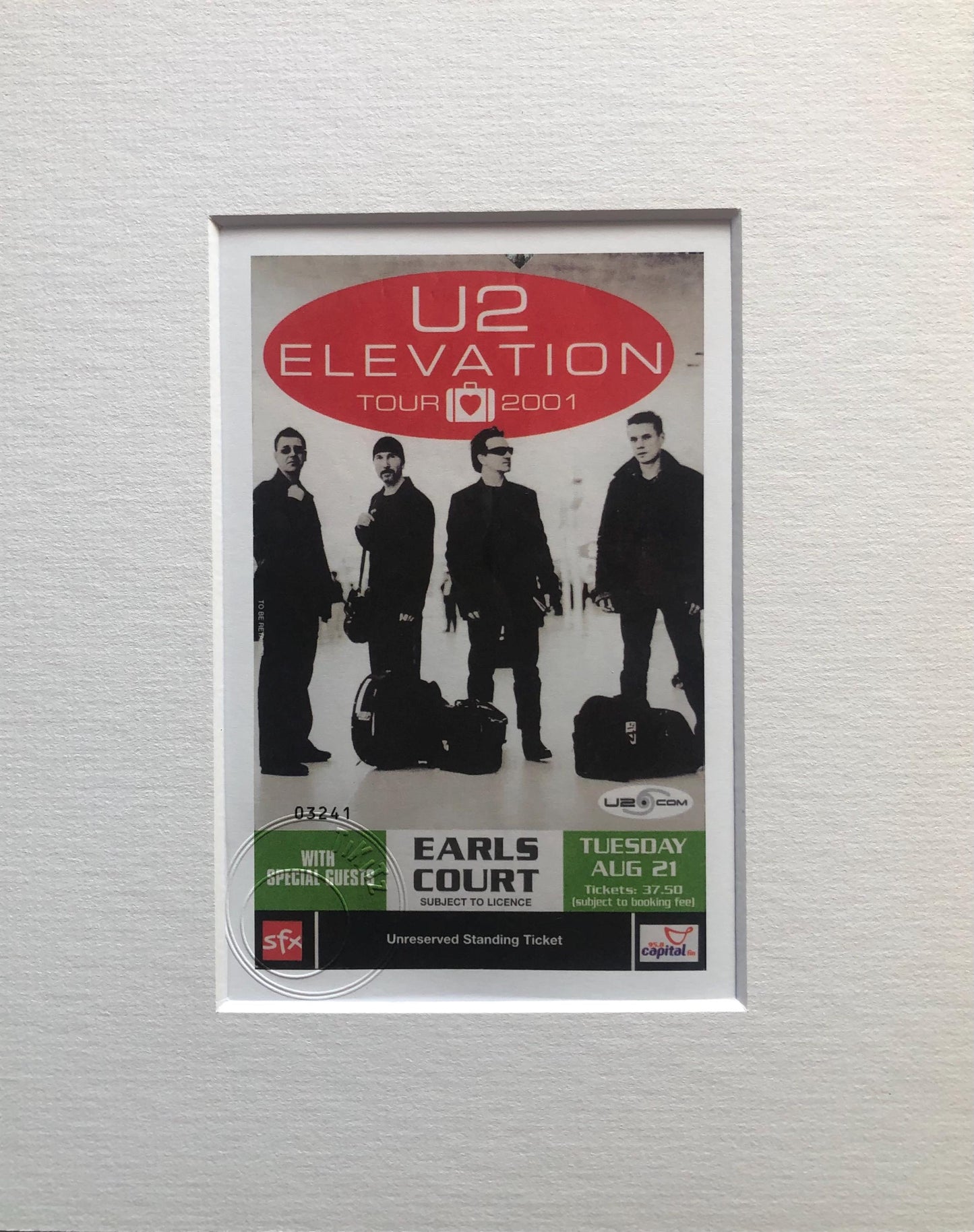 U2 - 2001 “ Elevation tour “ Earls Court , London framed ticket giclee print
